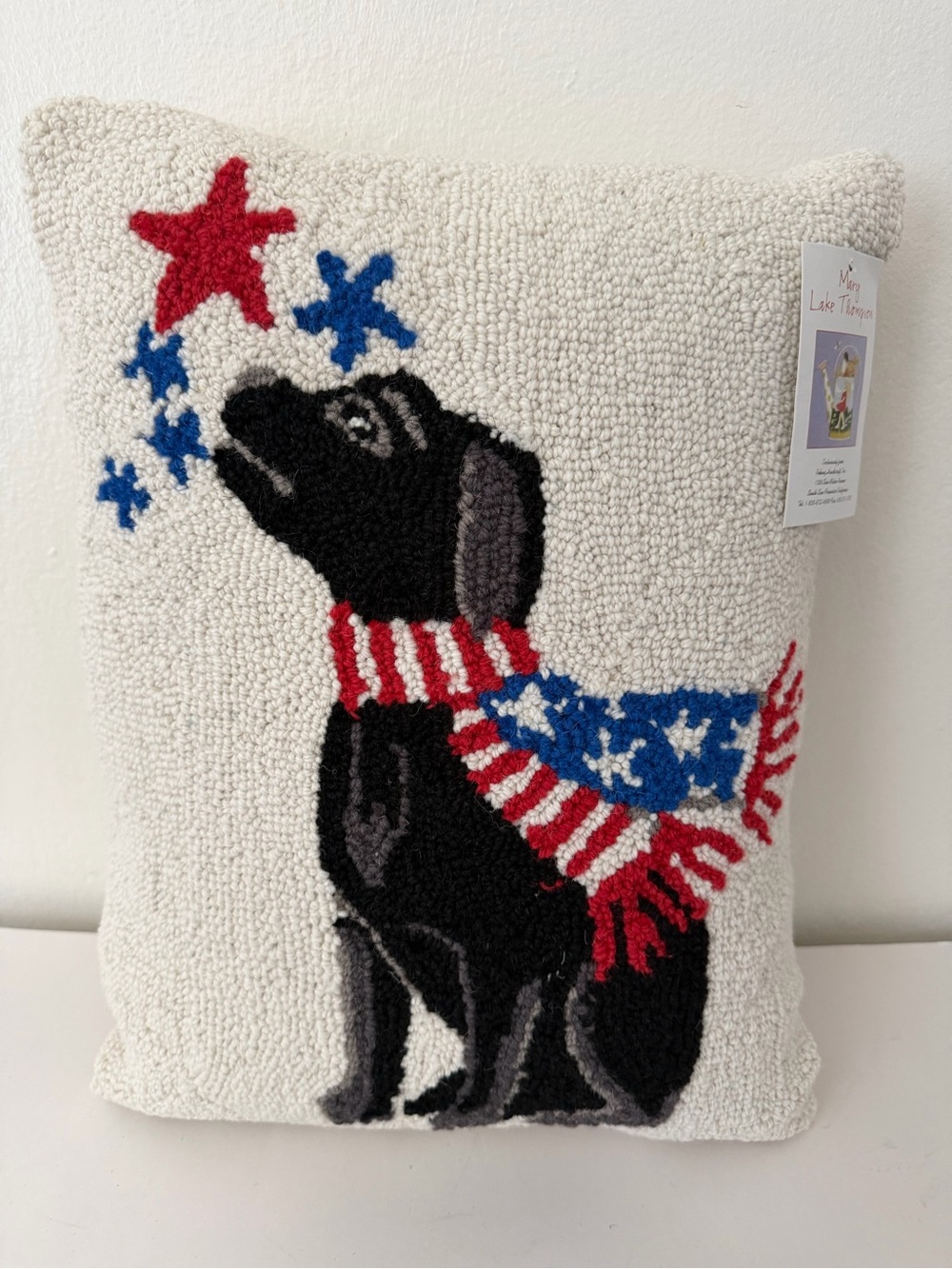 Peking Handicraft BLACK LAB Patriotic Black Dog Hooked Accent Pillow